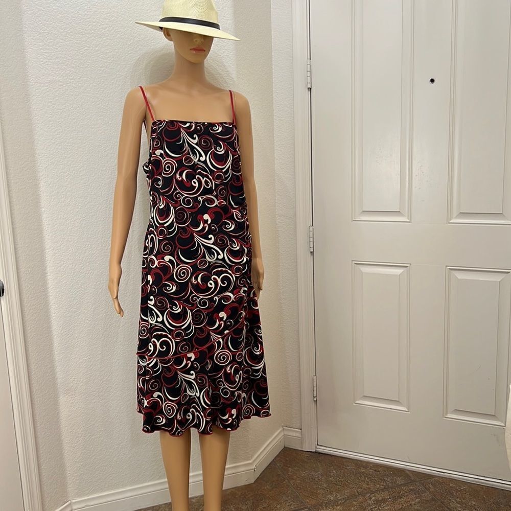 Parallel XL Woman’s Dress Adjustable Straps Side Ruching Mexico Black Red Cream